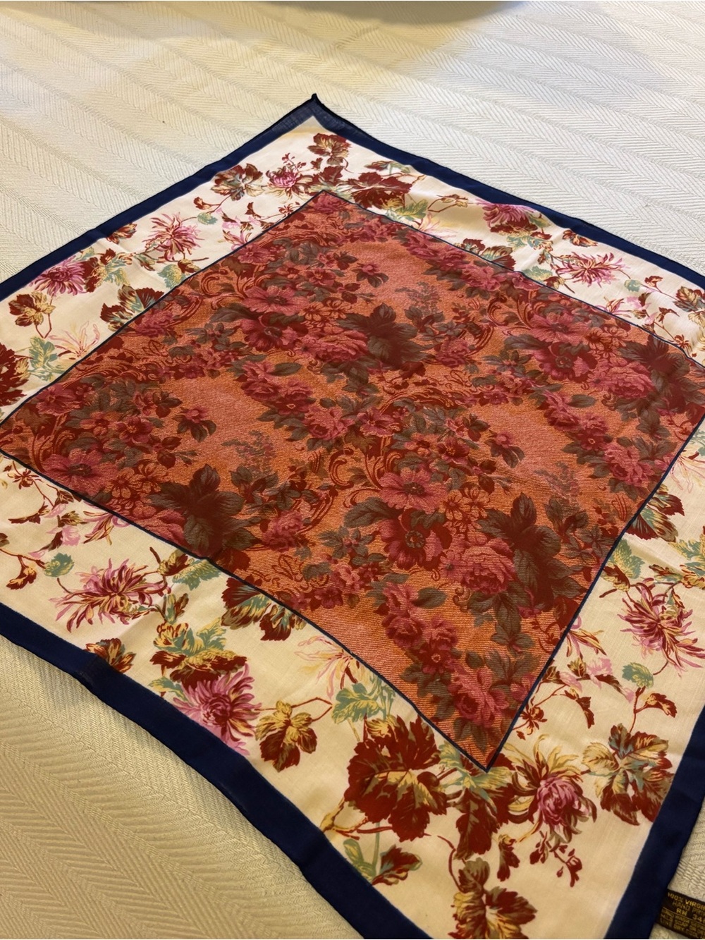 Vintage 100% virgin wool hand printed scarf made in Japan RN 34191 mid century.